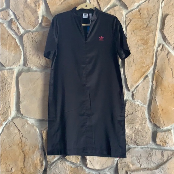 adidas Dresses & Skirts - Adidas satin black dress with side slits